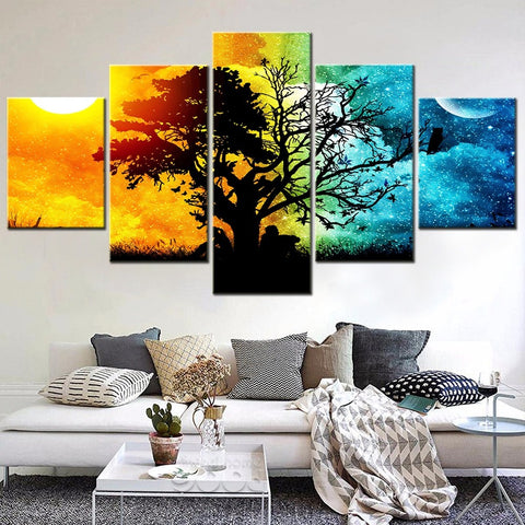 Abstract Lover Night and Day Tree Landscape Wall Art Canvas Printing Decor