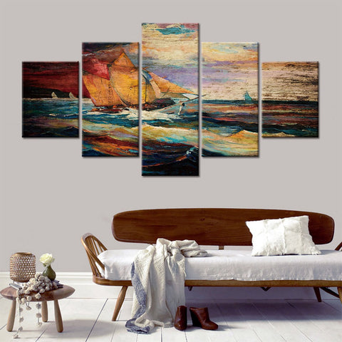 Abstract Sailboat Sea Wave Wall Art Canvas Printing Decor