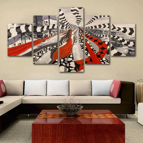 Black & White Girl In Red Abstract Wall Art Canvas Printing Decor