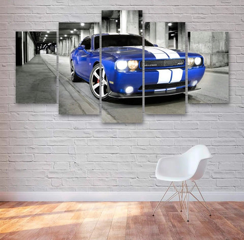 Blue Dodge Challenger Muscle Car Wall Art Canvas Printing Decor