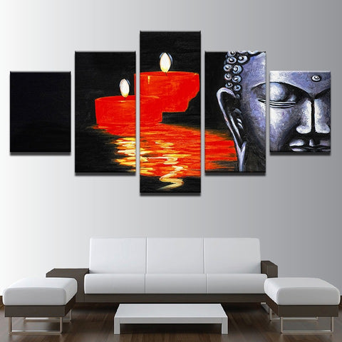 Buddha Statue Abstract Red Candles Wall Art Canvas Printing Decor