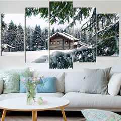 Cabin In Snow Winter Scene Landscape Wall Art Canvas Printing Decor