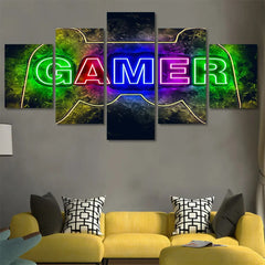 Colorful Punk Neon Gamer Controller Wall Art Canvas Printing Decor