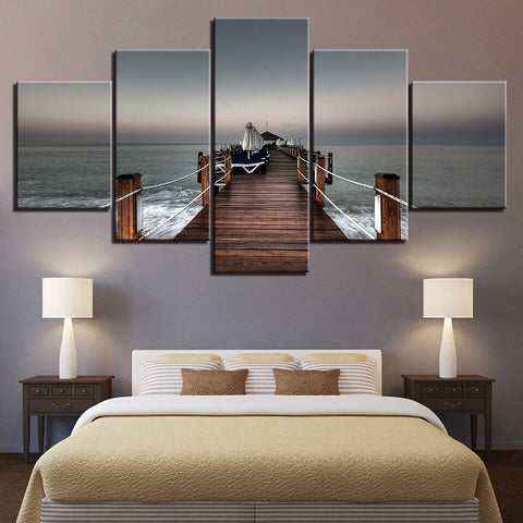 Dock Bridge Port Seascape Wood Pier Wall Art Canvas Printing Decor