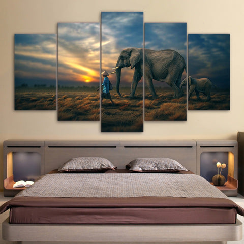 Elephants Sunset Art Wall Art Canvas Printing Decor