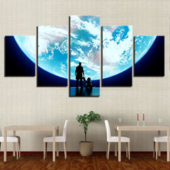 Father And Child Silhouette Planet Earth Space Wall Art Canvas Printing Decor