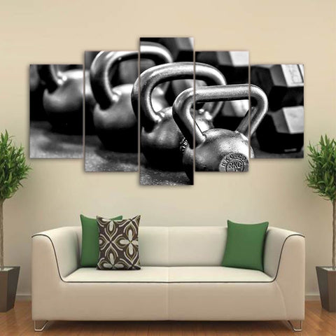 Gym Dumbells Metal Black and White Wall Art Canvas Printing Decor