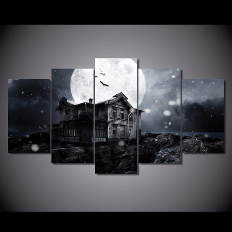 Halloween Haunted House Full Moon Wall Art Canvas Printing Decor