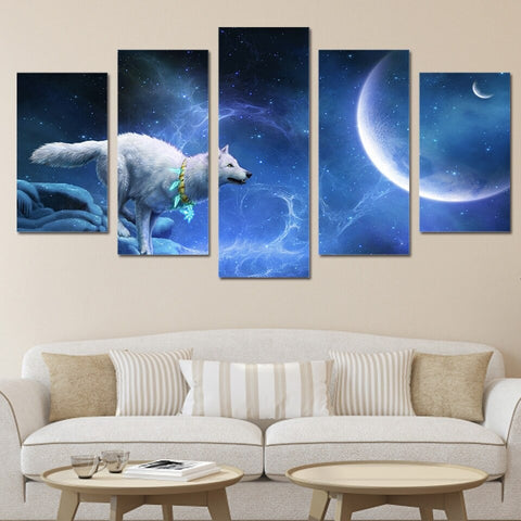 Magic White Wolf Full Moon Wall Art Canvas Printing Decor