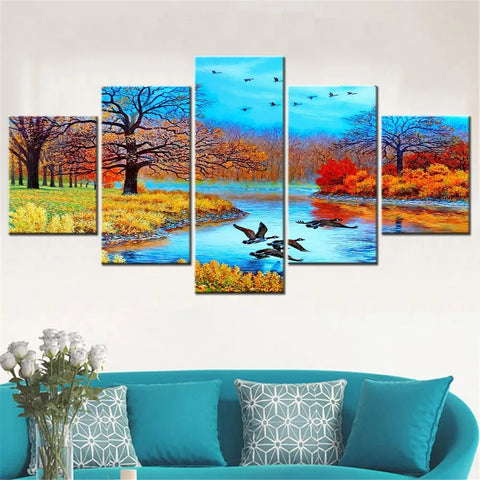 Nature Autumn Forest Swans Wall Art Canvas Printing Decor