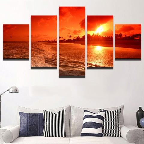 Red Sunset Beach Seascape Wall Art Canvas Printing Decor