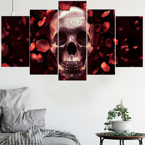 Skull And Red Roses Abstract Wall Art Canvas Printing Decor