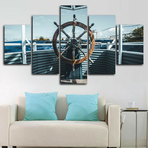 Vintage Ship Wheel Nautical Collage Wall Art Canvas Printing Decor