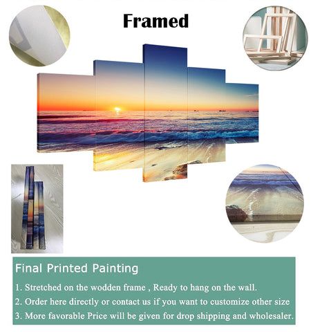 Sunset Beach Waves Seascape Wall Art Decor Canvas Printing - BlueArtDecor