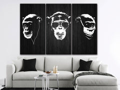 3 Wise Monkeys Hear No See No Speak No Evil Wall Art Canvas Printing Decor