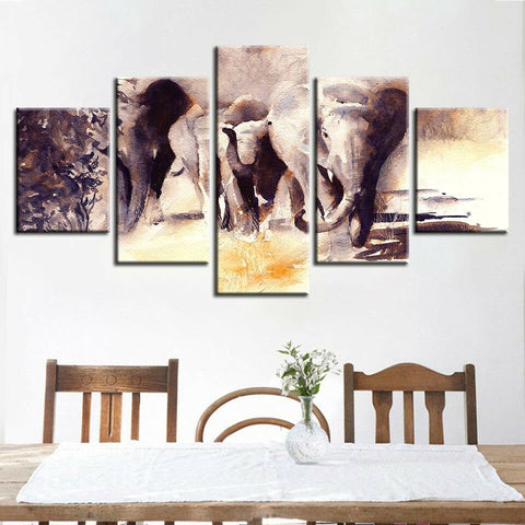 Abstract African Elephant Herd Wall Art Canvas Printing Decor