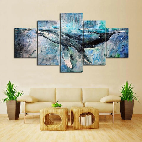 Abstract Blue Whale Ocean Animal Life Wall Art Canvas Printing Decor