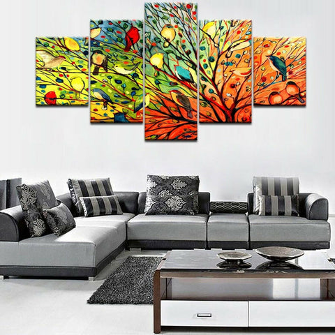 Abstract Colorful Birds and Tree Wall Art Canvas Printing Decor