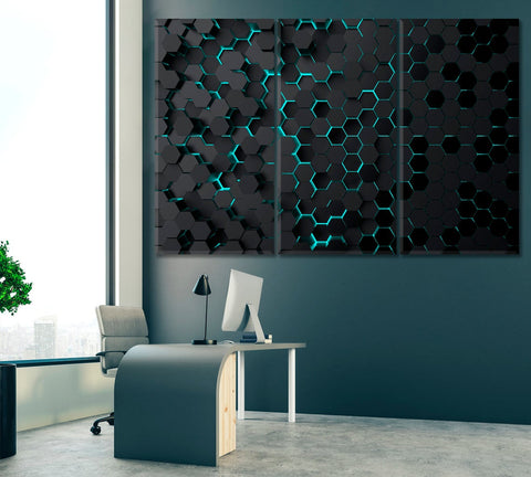 Abstract Hexagonal Technology Wall Art Canvas Printing Decor-3Panels