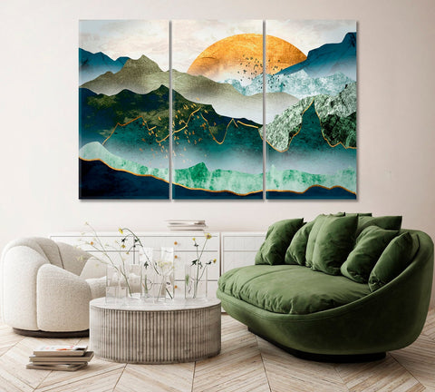 Abstract Mountains at Sunset Wall Art Canvas Printing Decor-3Panels