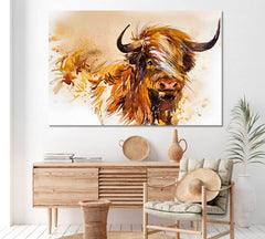 Abstract Scottish Highland Cow Wall Art Decor Canvas Printing-1Panel