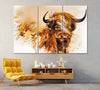 Image of Abstract Scottish Highland Cow Wall Art Canvas Printing Decor-3Panels