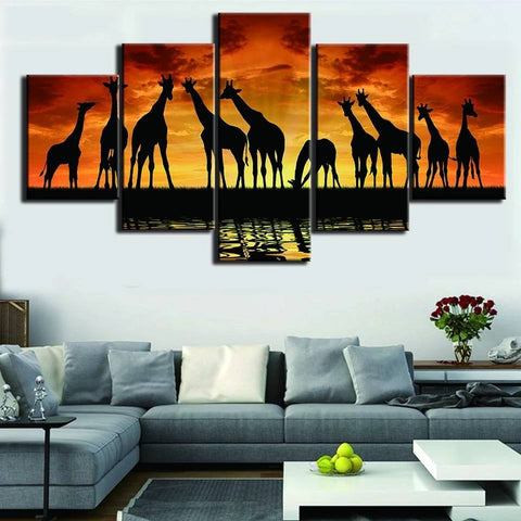 Africa Sunset Scenery Giraffe Wall Art Canvas Printing Decor