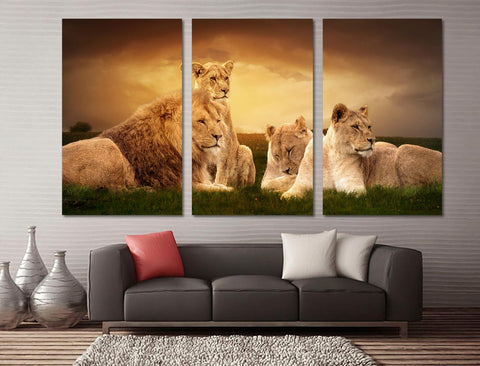 African Lions Family In the Field Wall Art Canvas Printing Decor