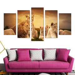 African Lions Family In the Field Wall Art Canvas Printing Decor