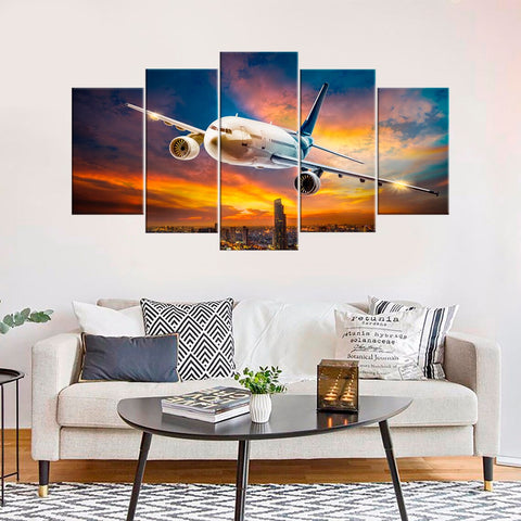 Airplane Flight Sunset Wall Art Canvas Printing Decor