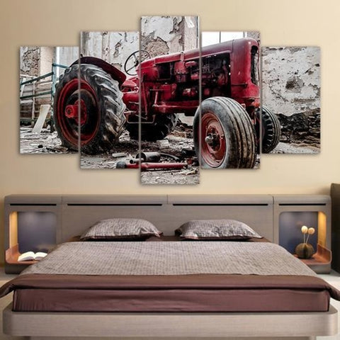 Antique Red Tractor Automotive Wall Art Canvas Printing Decor