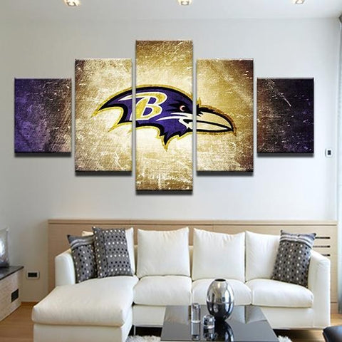 5 Panels Baltimore Ravens Team Sports Wall Art Decor Canvas Printing