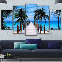 Beach Palm Trees Bridge Wall Art Canvas Printing Decor