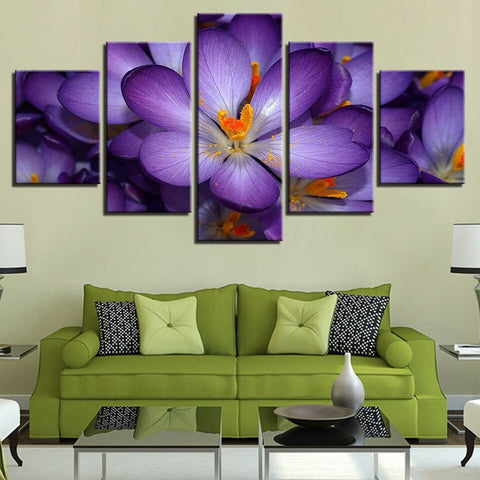 Beautiful Crocus Purple Flowers Blossoms Wall Art Canvas Printing Decor