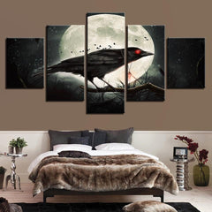 Crow Red Eyes And Moon Wall Art Canvas Printing Decor