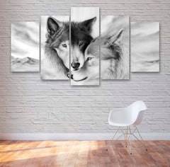 Black And White Wolves Couple Wall Art Canvas Printing Decor