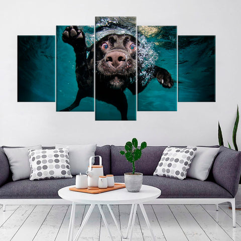 Black Dog Swimming In Water Wall Art Canvas Printing Decor