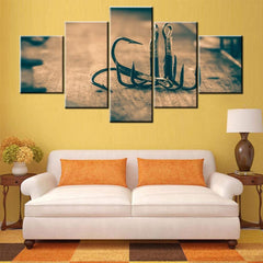 Black Fishing Hooks Wall Art Canvas Printing Decor