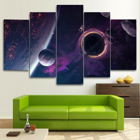 Black Hole Galaxy Planets Space Wall Art Canvas Printing Decor