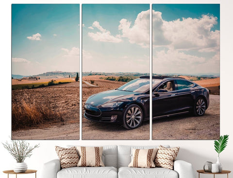 Tesla Sports Black Car Wall Art Canvas Printing Decor