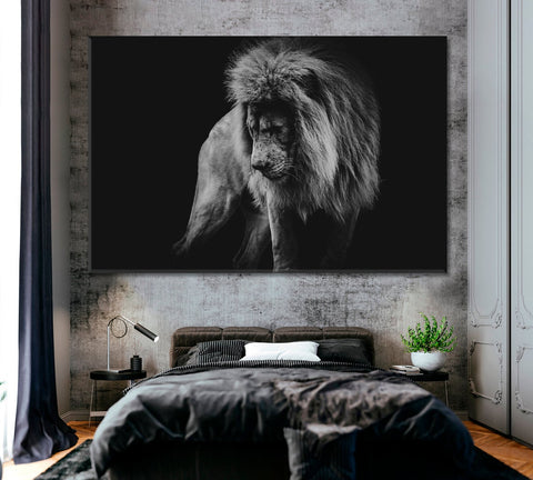 Black and White Lion Portrait Wall Art Decor Canvas Printing-1Panel