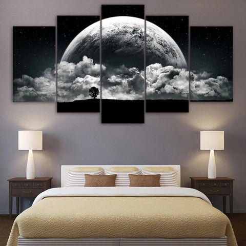 Black and White Planet Landscape Wall Art Canvas Printing Decor