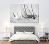 Image of Black and White Yacht Regatta Sailboat Wall Art Decor Canvas Printing-1Panel