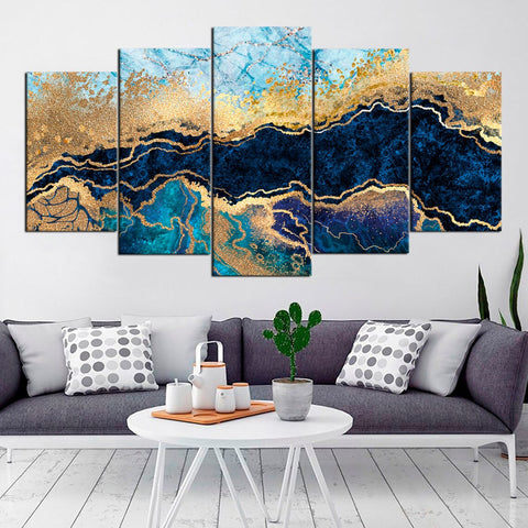 Blue-Gold Marble Stone Abstract Wall Art Canvas Printing Decor