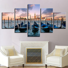 Blue Boats Sunrise Wall Art Canvas Printing Decor