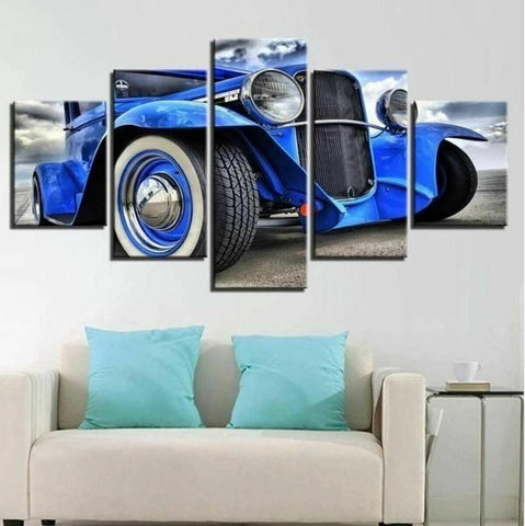 Blue Hot Rod Front Car Wall Art Canvas Printing Decor