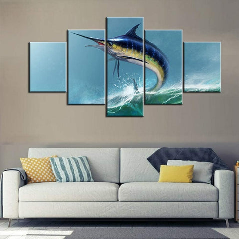 Blue Marlin Fish Swordfish Jumping Wall Art Canvas Printing Decor