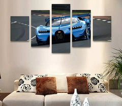 Blue Sports Car Bugatti Chiron Wall Art Canvas Printing Decor