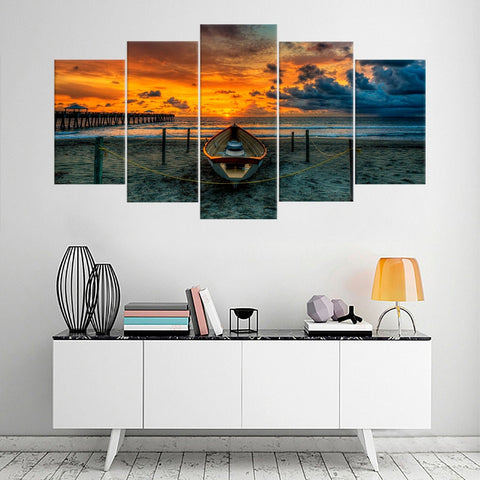 Boat Sunset Seascape Wall Art Canvas Printing Decor