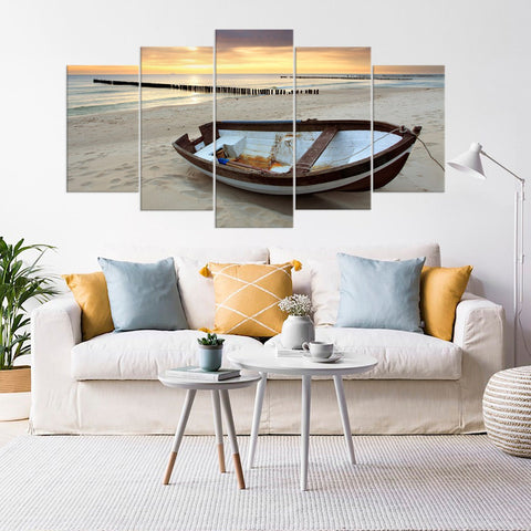 Boat and Beach Ocean Seascape Wall Art Canvas Printing Decor